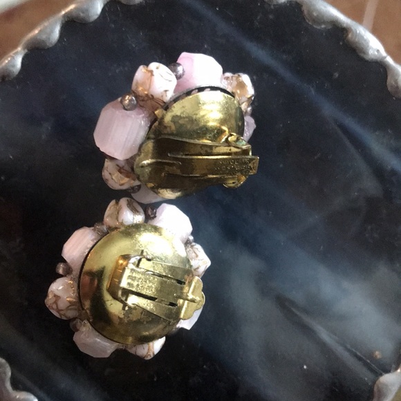 Romantic Vintage West Germany Pink And Gold Earrings Multi Shape Beads - Picture 5 of 9